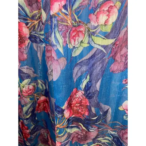 Aratta Silent Journey Floral Stripe Shirt Dress size Medium Blue