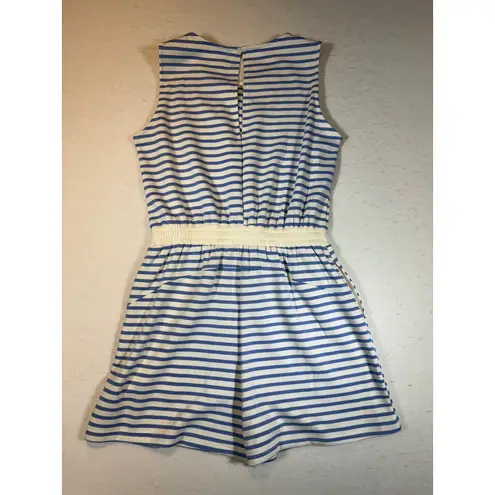 Blue and White Striped Sleeveless Romper Drawstring Waist Size M Size M