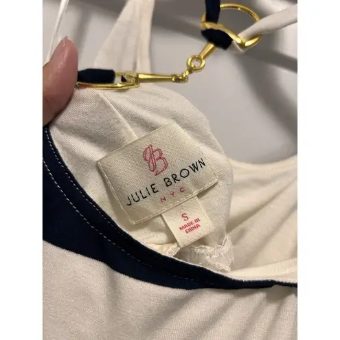 Julie Brown Knit Halter Dress Size Small Women's White Blue Striped Sleeveless