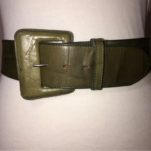 Catherine Dial Easley Embossed Wide Leather Belt Green Medium Artisan Texas