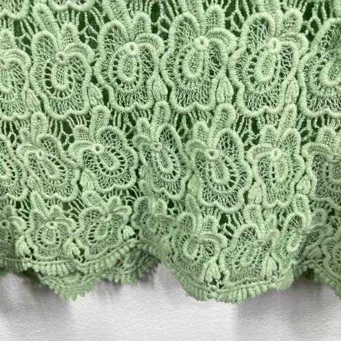 Piazza Del Tempo Lace Top Linen Blend Long Sleeve Crochet Detail Green Blouse XL