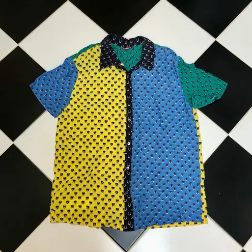 STAUD Pallas Floral Button Down Top Blouse ColorBlock Calico Petunia AOP size L