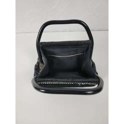 Vintage Handbag PuLumured Mesh Tile Rhinestone Evening Clutch Purse Black Black