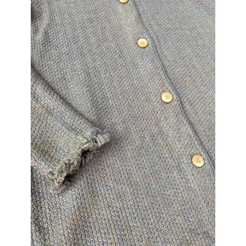 J. McLaughlin Woven Fringe Long Nan Cardigan Sweater Gray Size Large