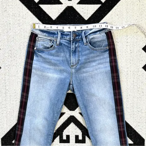 Driftwood Colette Plaid Trim Straight Crop Frayed Hem Jeans Size 24