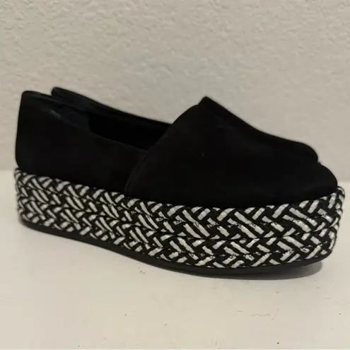 ALL SAINTS Bora Platform Espadrilles Loafer Black White Woven and Suede Size 38