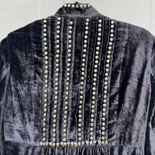 Double D Ranch Crushed Velvet Studded Dress Jacket Concho Buttons Black Small