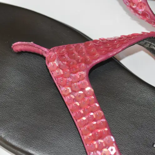 Hillard & Hanson PINK SEQUIN FLIP FLOPS, THONGS, SANDALS, SIZE 9 M