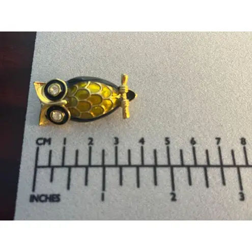 Vintage Owl Brooch Black & Gold Clear Rhinestone Eyes Whimsigoth Witchy