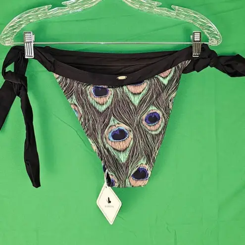 NWT Kamoni Womens Peacock Feather Print V Neck Cheeky Bikini Medium Large Brown