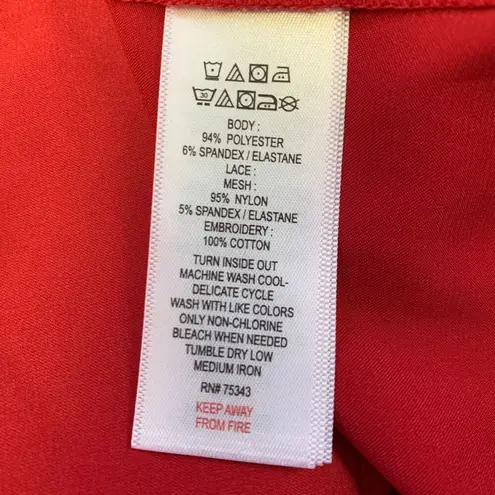 Tahari Sleepwear Womens Lingerie Top Pajama Sleepwear Satin Lace Babydoll Red