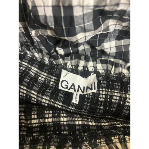 Ganni Smocked Plaid Maxi Dress | Size EU 38 (US 6) | Ruffle Hem Cottagecore Chic