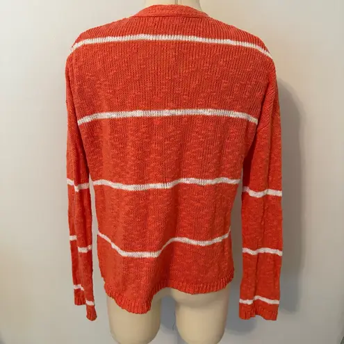 Carve Designs Kirby Cardigan Sweater in Coral & White Stripes Size Small
