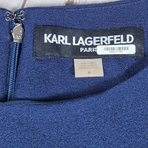 Karl Lagerfeld Paris Navy Blue Ruffle Tulip Bell Sleeve Crepe Sheath Dress 6
