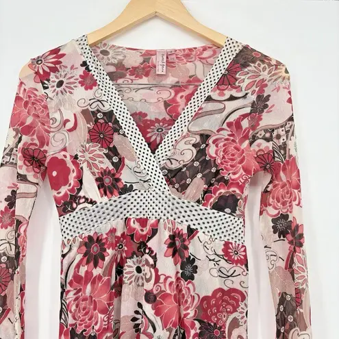 Sweet Pea by Stacy Frati Women’s Sheer Top/Dress – Small – Y2K Eclectic 70s Red