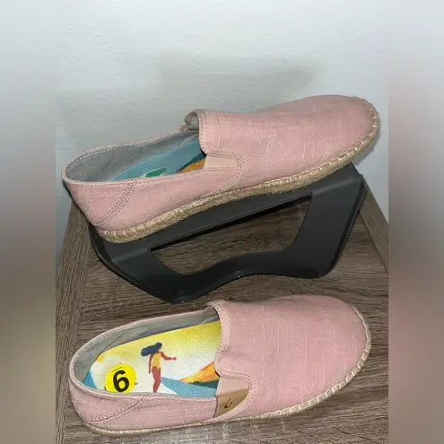 Olukai Kaula Pa'a Kapa Pink Linen Espadrilles Rope Fiber Sole Slip On Shoes Sz 9