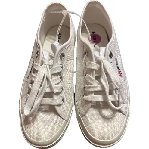 Superga  Classic Italian White Canvas Sneakers Shoes Low Top Size 5 EU35 New!