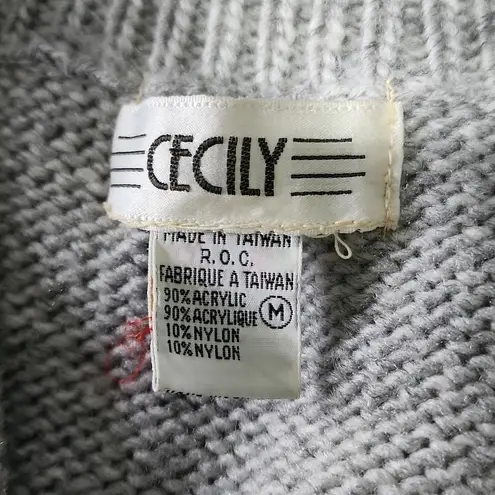 Vintage Heathered Grey V neck Sweater Vest with Flowers Gray Size M