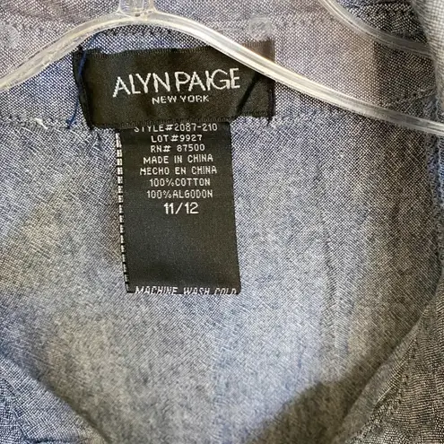Alyn Paige New York Womens Dress Collar Button Front Sleeveless Blue Size 11/12