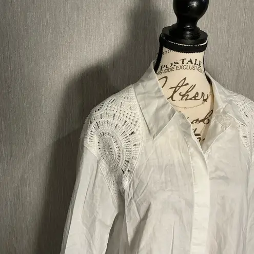 Design History 100% Cotton White Button-Up Blouse Knit Shoulder Size Large - Image 4