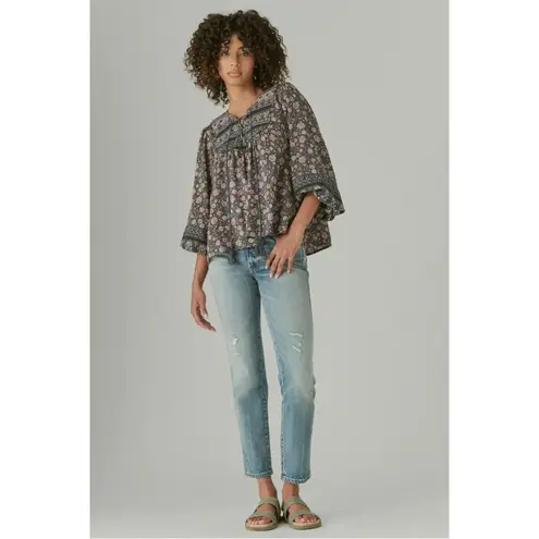 Lucky Brand  Bohemian Hippie Retro 70s Lace Up Peasant Blouse Size Large