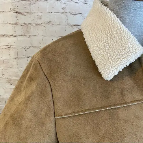 Shaver Lake Sherpa Lined Faux Suede Full Zip Jacket Tan Exposed Seams Medium