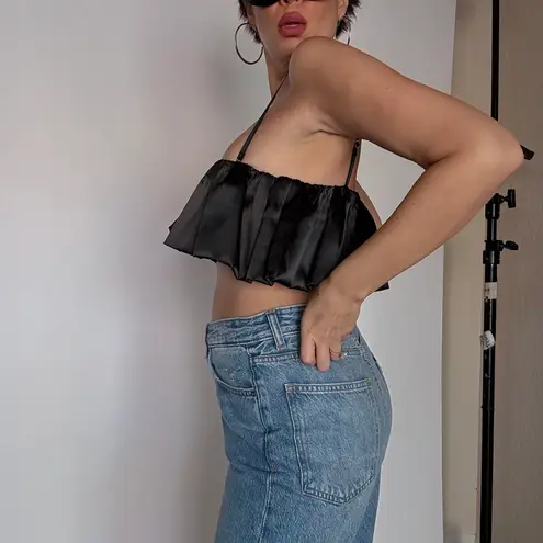 Y2K Flounce Crop Top Black