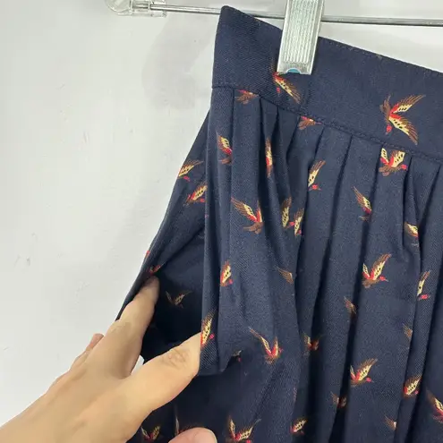 Vtg 80s Skirt S Navy Novelty Bird Preppy Cottagecore Teacher Retro Academia Blue