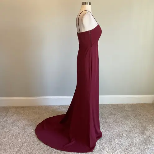 Jarlo London Burgundy Red Sleeveless Cut Out Mini Train Evening Gown Size 8 JARLO Long Dress