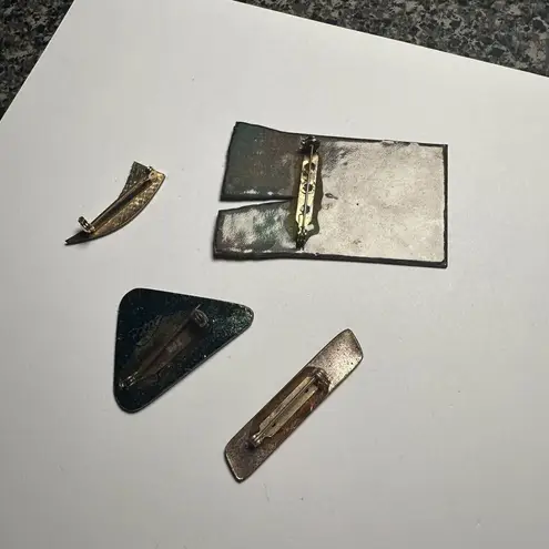 Handcrafted Enamel Brooch Pin Lot Of 4 Enameled Metal Hand Made