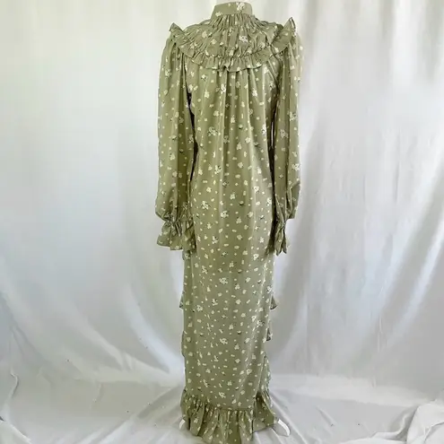 We Wore What New Floral Tie Neck Long Sleeve High Low Dress Green Size Small