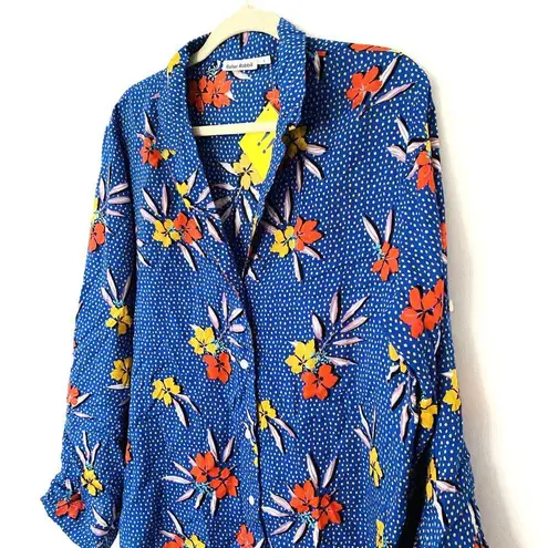 Roller Rabbit NWT Blue Kori Floral Nyana Tropical Rolled Up Sleeve Shirt Sz S - Image 9