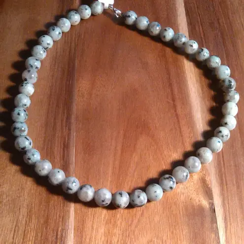 Kiwi Jasper Sterling Silver Beaded Necklace