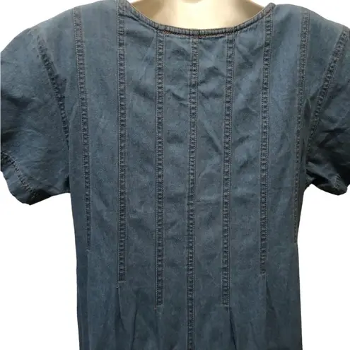 VTG Denim Embroidered Midi Dress Sz. M Modesty 100% Cotton Blue Button Front Size M