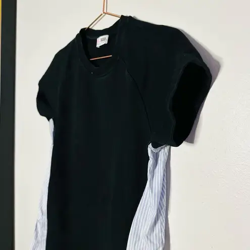 Red Valentino Black Short Sleeve Pinstripe Accent Side Crewneck Shirt Size Large