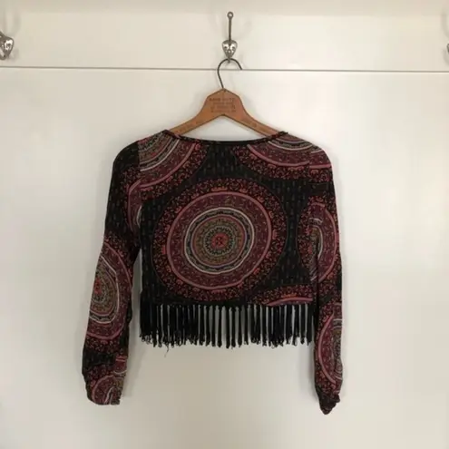 Gypsy Warrior Mob Wife  Fringe Boxy Crop Top Black Red