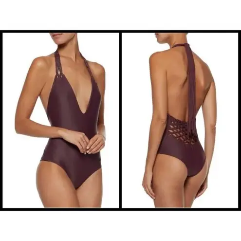 Mikoh 💕💕 Topanga Macrame Halter One Piece Swimsuit Burgundy Small S NWT