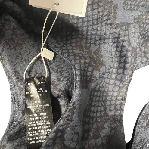 Allfenix Long Sports Bra Racerback Stretch Snake Animal Print Navy Blue Size XS