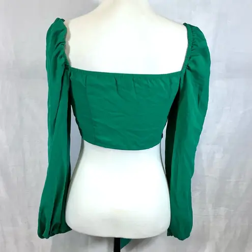 SheIn Bae emerald green tie front lantern sleeve crop top size small