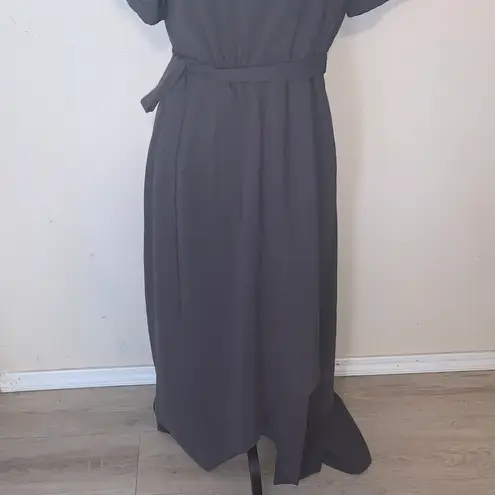 Polagram Gray high low wrap Dress belted keyhole maxi