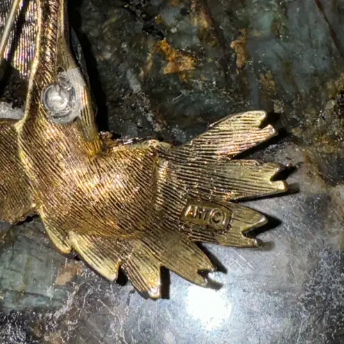 Vintage ART Signed Arthur Pepper Flying‎ Bird Crane Gold Tone Brooch Pin 3"