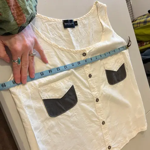 Hanna Dorothy Cream Utility Made in Canada Handmade Tencel Tank Top Size 6 White