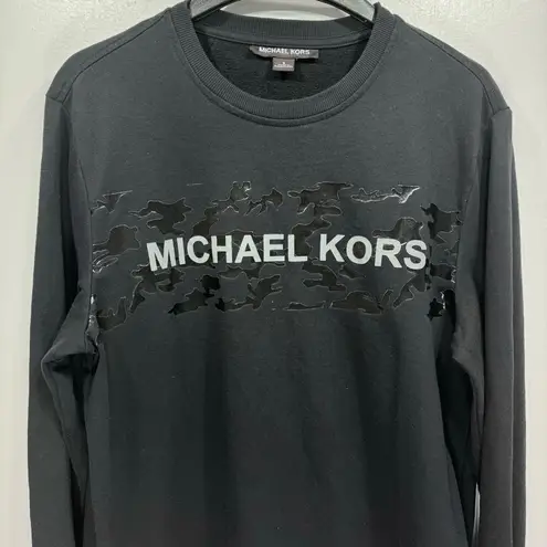 Michael Kors MICHAEL  Black Crewneck Sweatshirt Black Camo White Logo Size Small