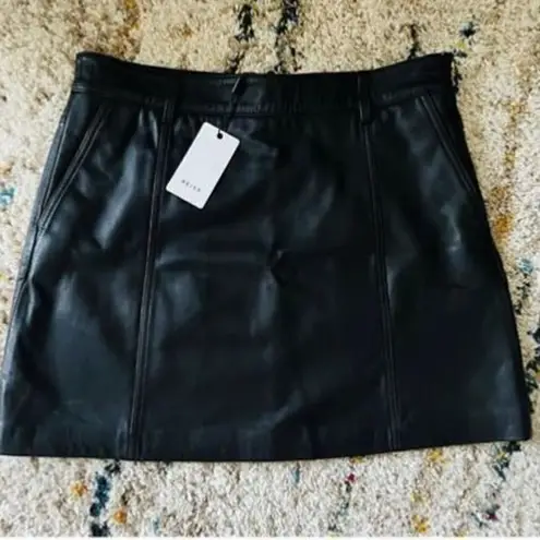 Reiss Mimi Paneled Leather Mini Skirt, Black, Size 10, Designer Luxury, NWT