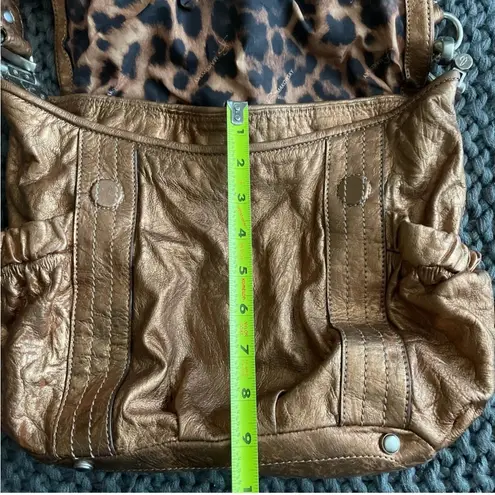 Vintage B. Makowsky Genuine Leather Shoulder Crossbody Bag Bronze Cheetah Purse Brown