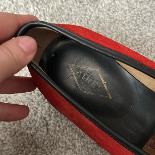 ADIEU LOAFERS SIZE 43. Red and black leather suede