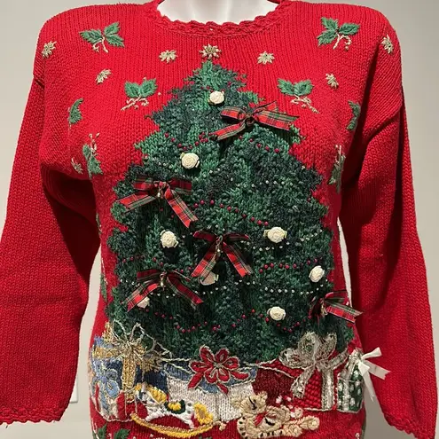 Ugly Christmas Sweater Vintage 90’s Tiara Petites  with jingle bells size M