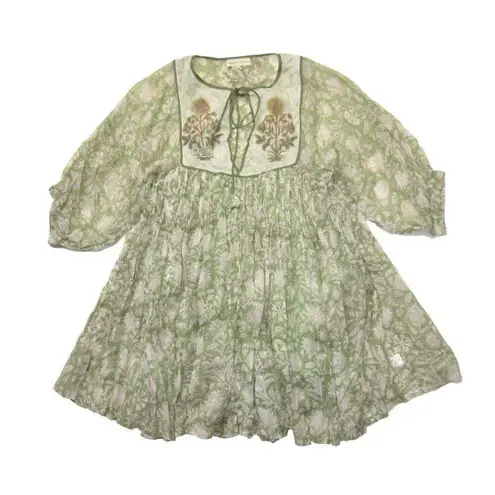 NWT Daughter's of India Diya Mini in Pistachio Cotton Blockprint Dress XS Green