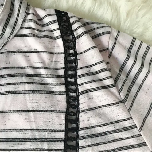 Suzanne Betro Striped Bell Sleeve Blouse Top Lightweight Pink Black Small