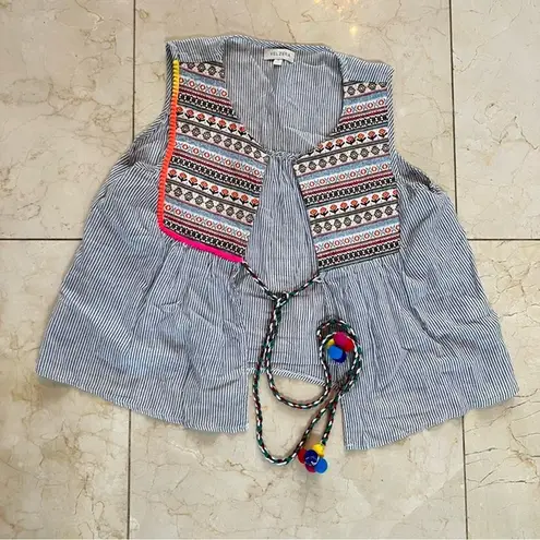 Velzera NWOT Embroidered Pom Blouse 100% Cotton Sz Small
